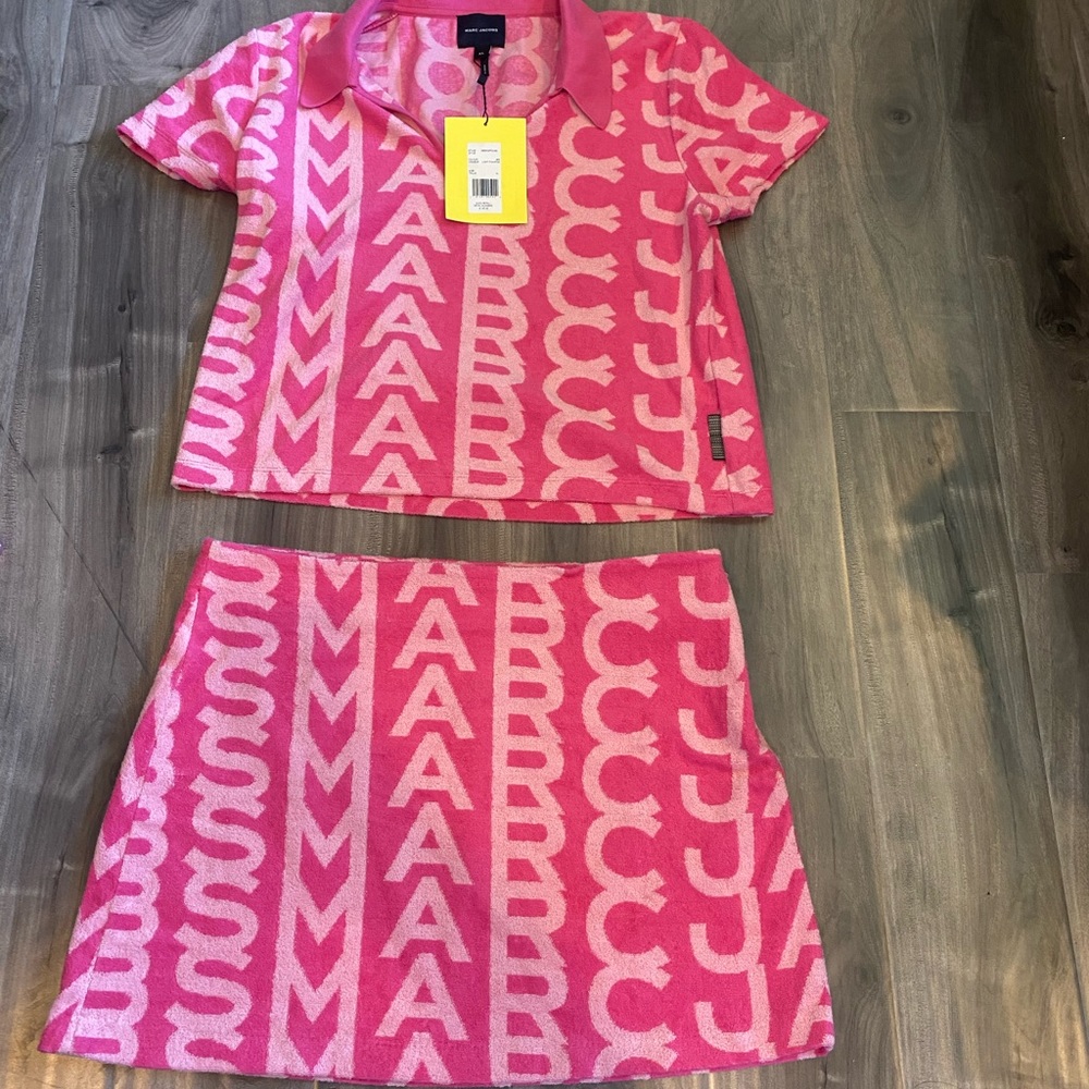 Pink Marc Jacob Monogram Terry Skirt and polo shirt